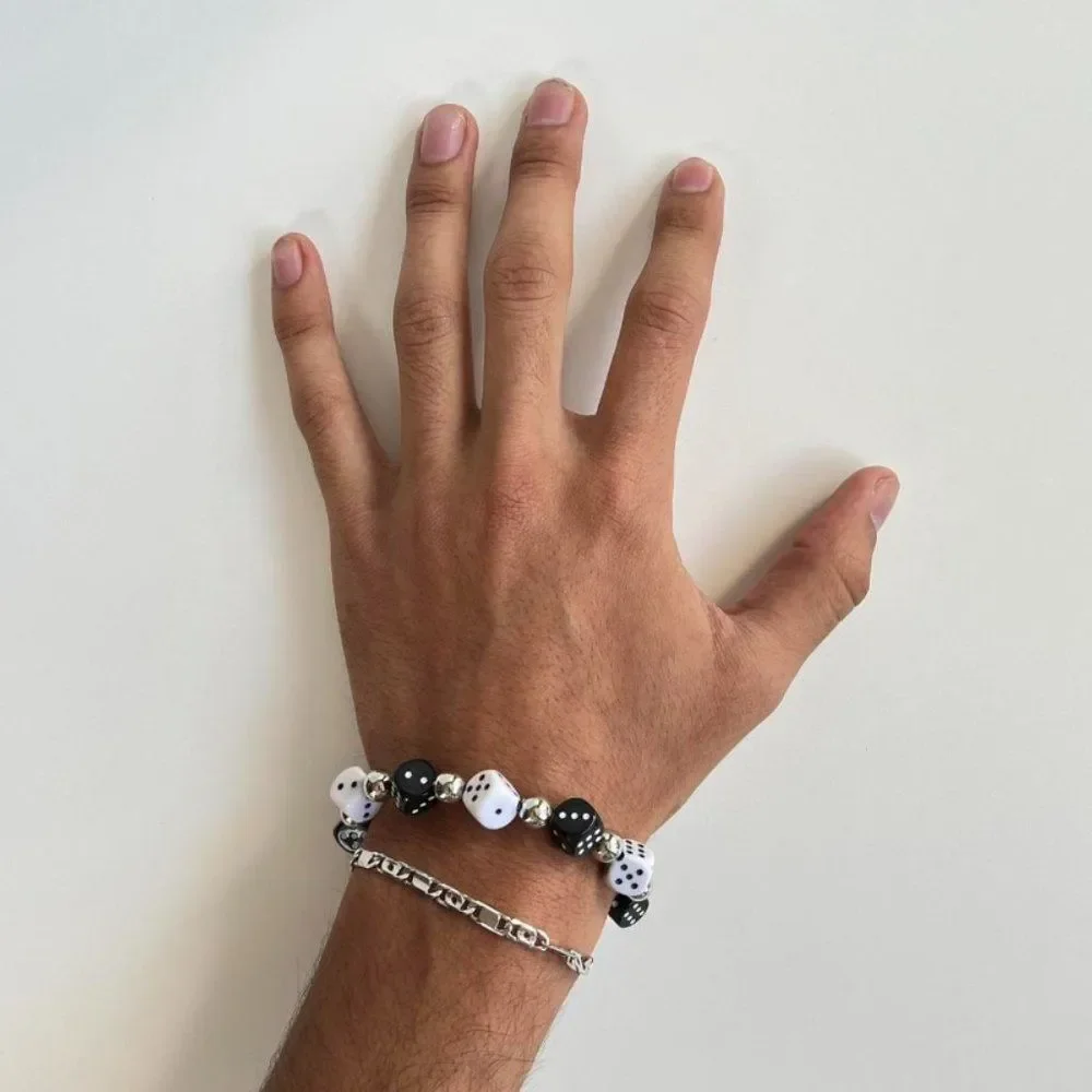 Y2K 2000s dice grunge punk black and white bracelet